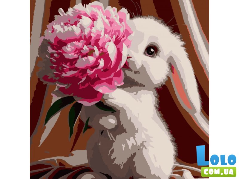 Картина по номерам Кролик с пионом, Strateg (30х30 см)