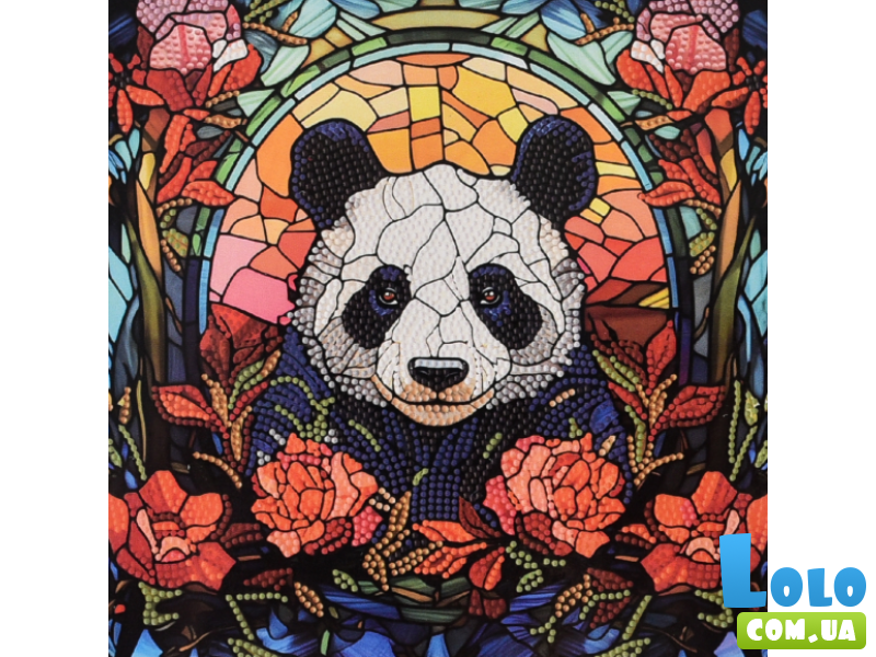 Алмазная мозаика Панда среди роз, Strateg (30х30 см)