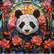 Алмазная мозаика Панда среди роз, Strateg (30х30 см)