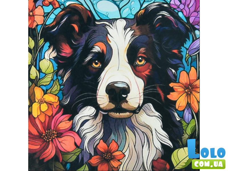 Алмазная мозаика Пес в свете цветов, Strateg (30х30 см)