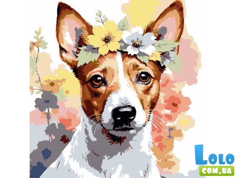 Картина по номерам Цветочный пес, Strateg (30х30 см)