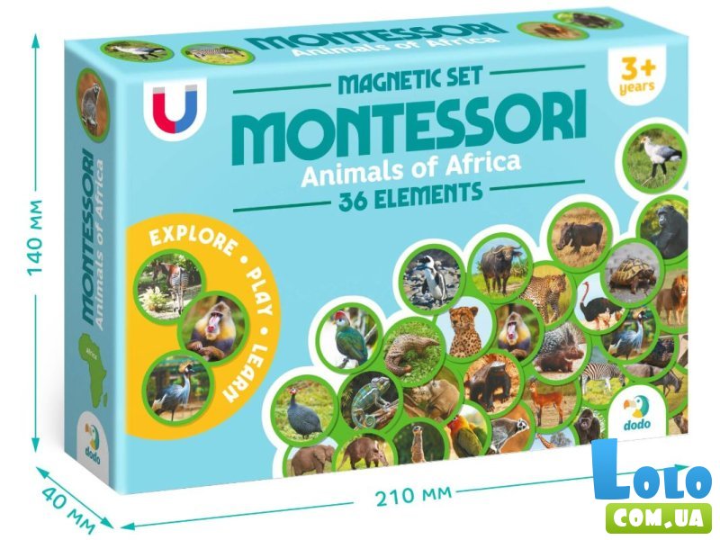 Набор магнитов Монтессори Животные на континентах Африка, DoDo