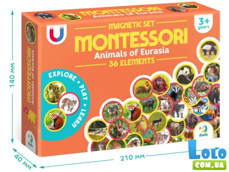 Набор магнитов Монтессори Животные на континентах Евразия, DoDo