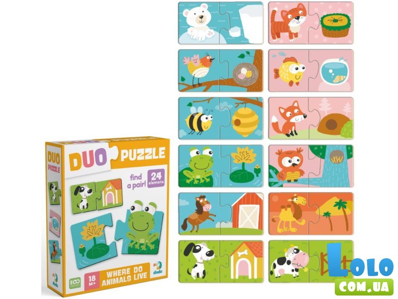Пазлы Duo Зверята и их жилье, Dodo, 24 эл.