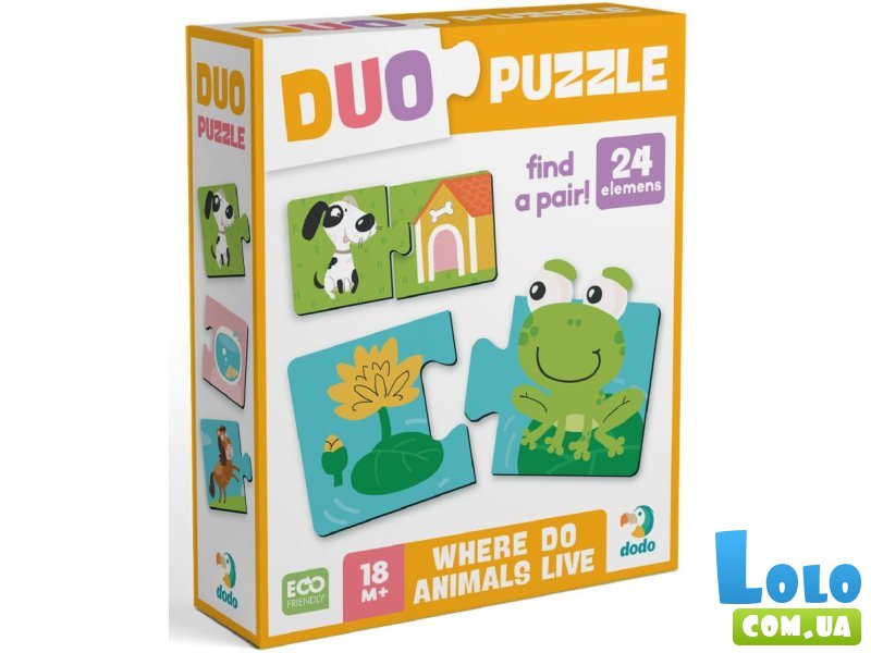 Пазлы Duo Зверята и их жилье, Dodo, 24 эл.