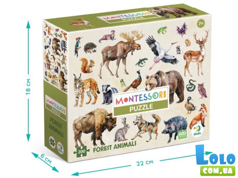 Пазл Лесные животные Монтессори, DoDo, 200 эл.