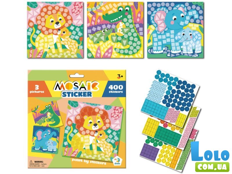 Мозаика с наклейками Зоопарк, DoDo, 3 картинки