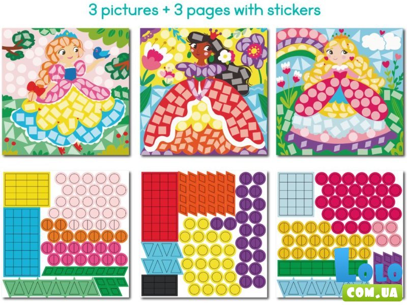 Мозаика с наклейками Принцессы, DoDo, 3 картинки