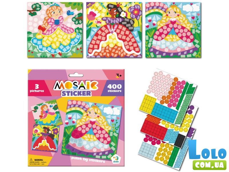 Мозаика с наклейками Принцессы, DoDo, 3 картинки