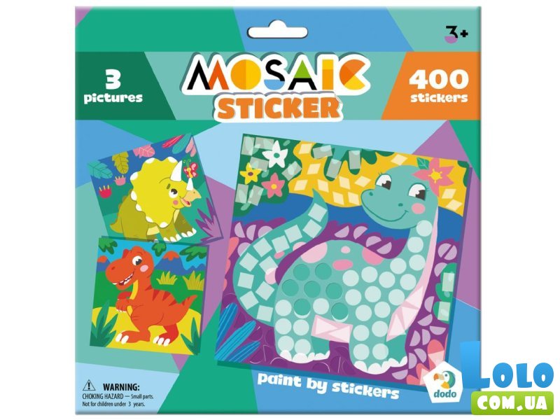 Мозаика с наклейками Динозавры, DoDo, 3 картинки