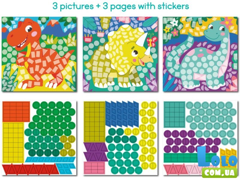 Мозаика с наклейками Динозавры, DoDo, 3 картинки