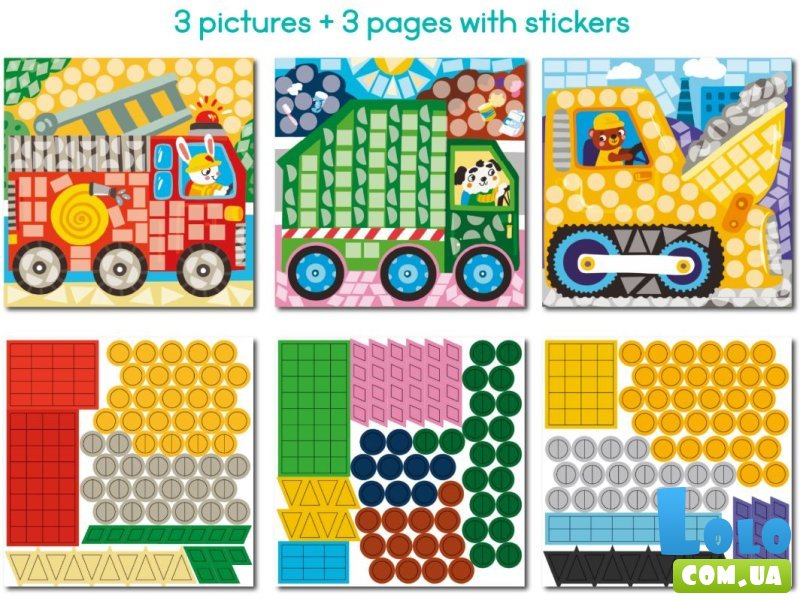 Мозаика с наклейками Транспорт, DoDo, 3 картинки