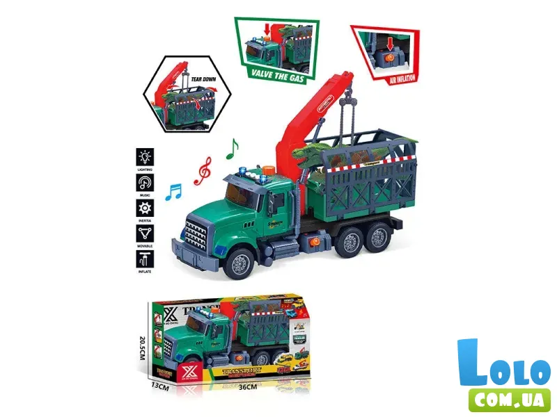 Грузовик с подъемником и динозаврами
