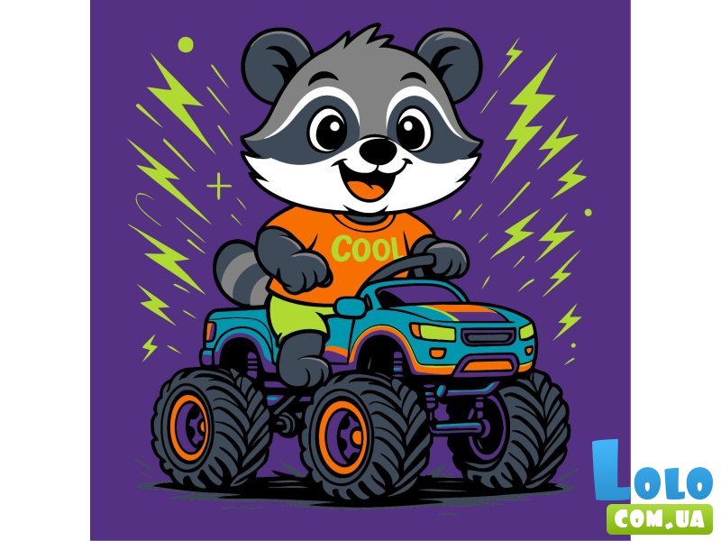 Картина по номерам Енот на машине, Идейка (25х25 см)