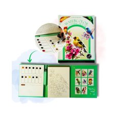 Акварельный скетчбук, с ручкой и твердыми красками Птицы