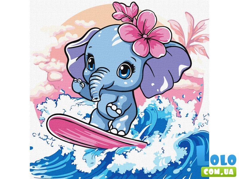 Картина по номерам Лето Слоненок ловит волну, Идейка (25х25 см)