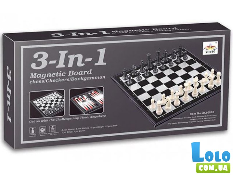 Настольная игра 3 в 1 Шахматы магнитные шашки нарды