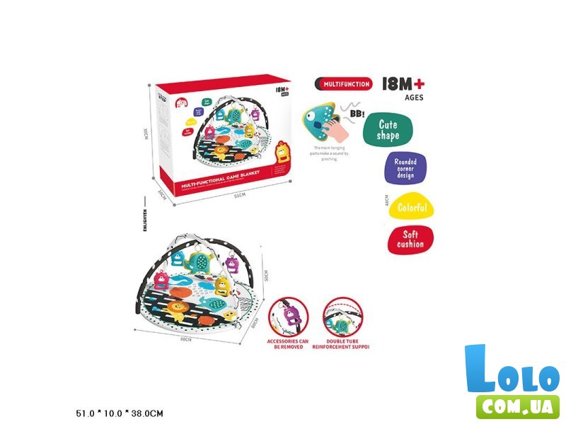 Развивающий коврик с погремушками на дуге