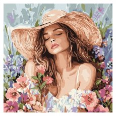 Картина по номерам Девушка в шляпе среди цветов, Идейка (40х40 см)
