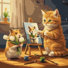 Картина по номерам Кот художникa, Идейка (40х40 см)