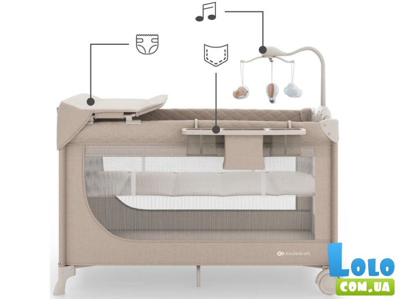 Кровать-манеж с пеленатором Leody Up, Kinderkraft (Beige)