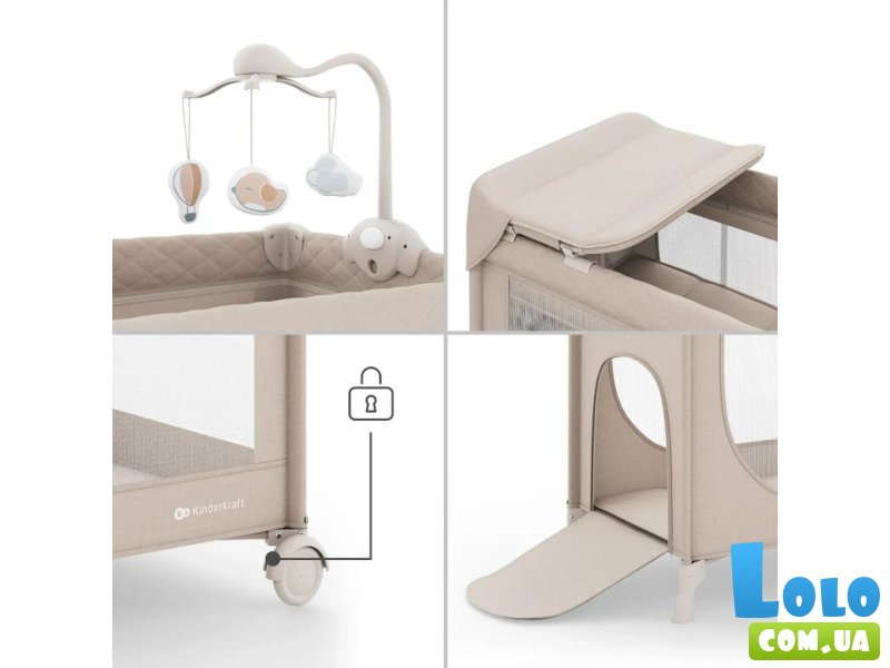 Кровать-манеж с пеленатором Leody Up, Kinderkraft (Beige)