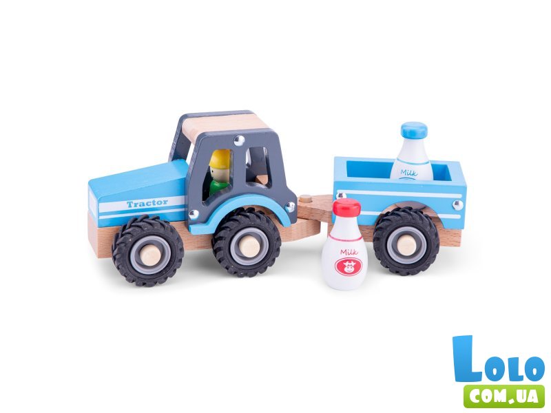 Трактор с деревянным прицепом, New Classic Toys