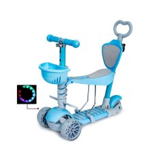 Самокат 5 в 1 с родительской ручкой защитой и спинкой, Smart (голубой)