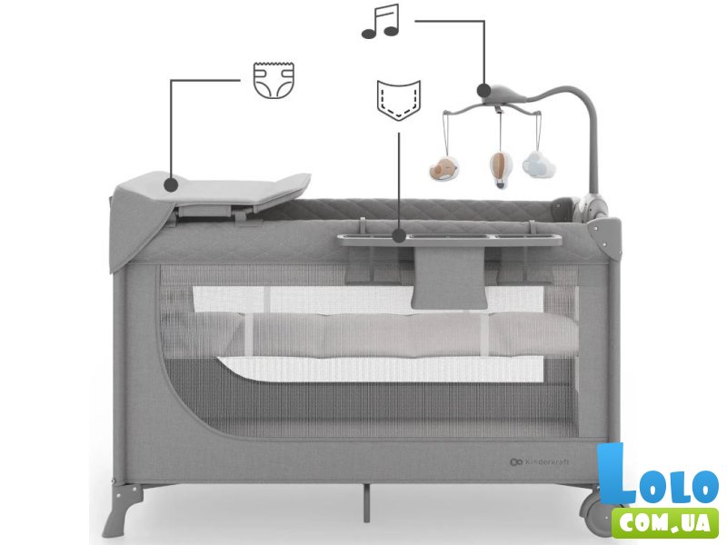 Кровать-манеж с пеленатором Leody Up, Kinderkraft (Grey)