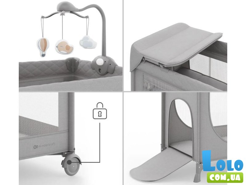 Кровать-манеж с пеленатором Leody Up, Kinderkraft (Grey)