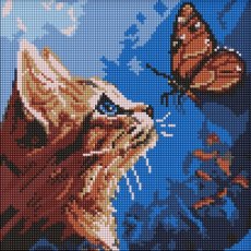 Алмазная мозаика Котик и бабочка, Идейка (30х30 см)