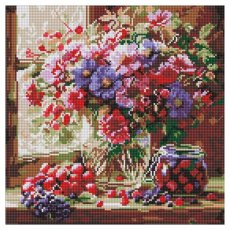 Алмазная мозаика Букет и фрукты, Идейка (40х40 см)