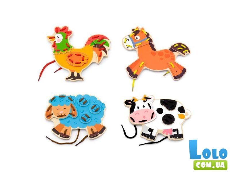 Деревянная шнуровка Фермерские зверьки, Viga Toys