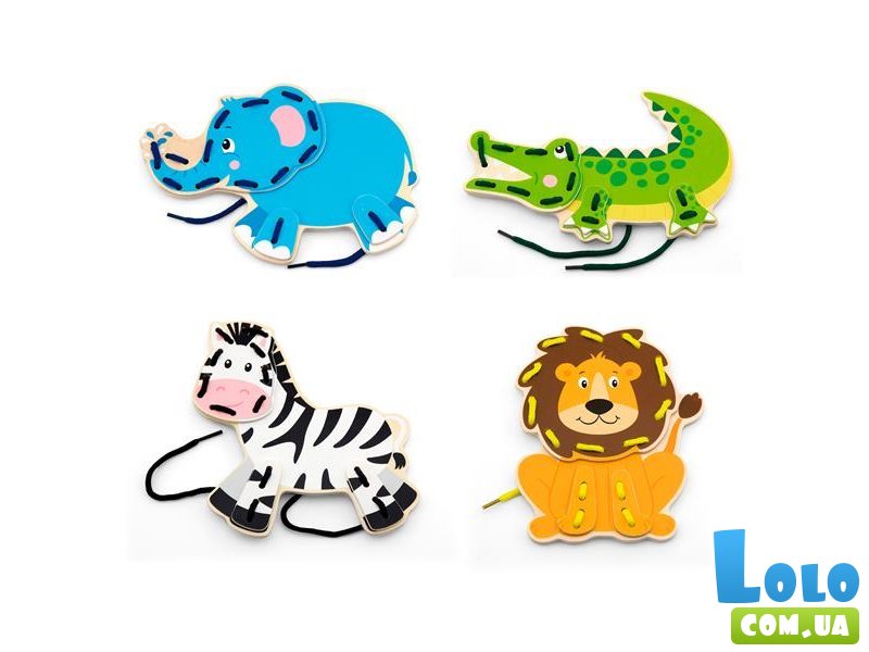 Деревянная шнуровка Африканские зверьки, Viga Toys