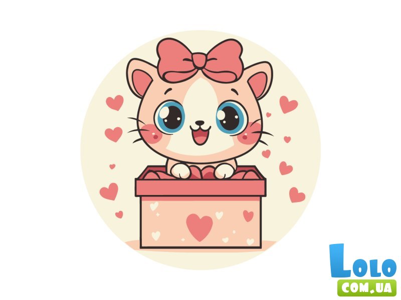 Раскраска на холсте круглая Котенок с подарком, Brushme (20 см)