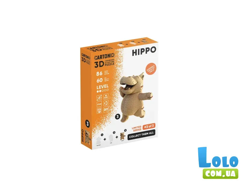 Картонный 3D пазл Бегемот, Cartonic, 86 эл.