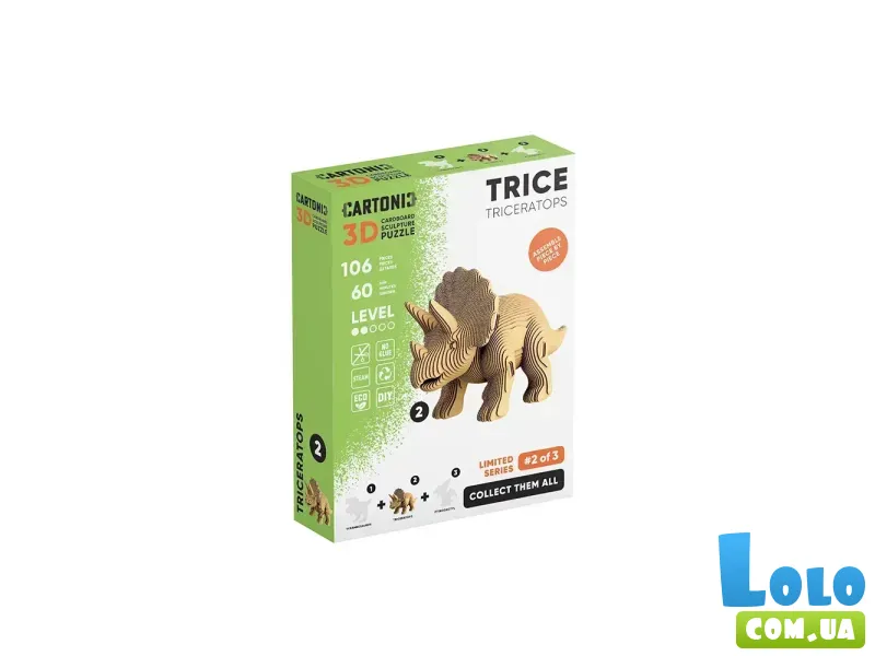 Картонный 3D пазл Трицератопс, Cartonic, 106 эл.