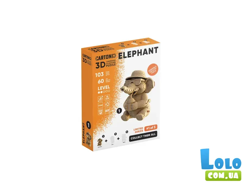 Картонный 3D пазл Слон, Cartonic, 103 эл.