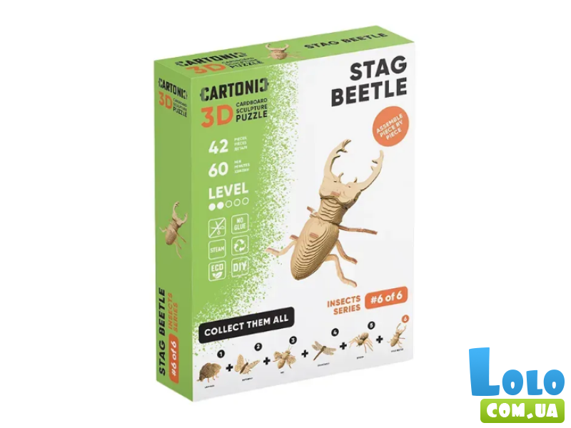 Картонный 3D пазл Жук-олень, Cartonic, 42 эл.