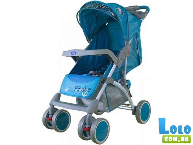 Прогулочная коляска Bambini King Blue Pirate (синяя), с чехлом для ног