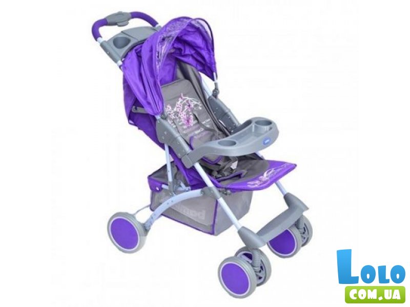 Прогулочная коляска Bambini King Violet Butterfly (фиолетовая), с чехлом для ног
