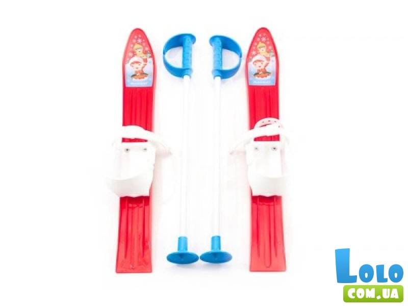 Лыжи с палками Marmat детские пластиковые, длина - 60 см, красный