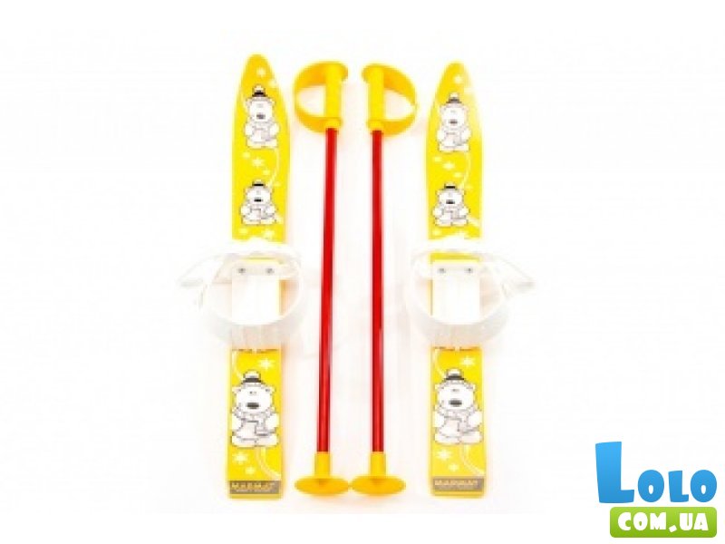 Лыжи с палками Marmat детские пластиковые, длина - 70 см, желтый