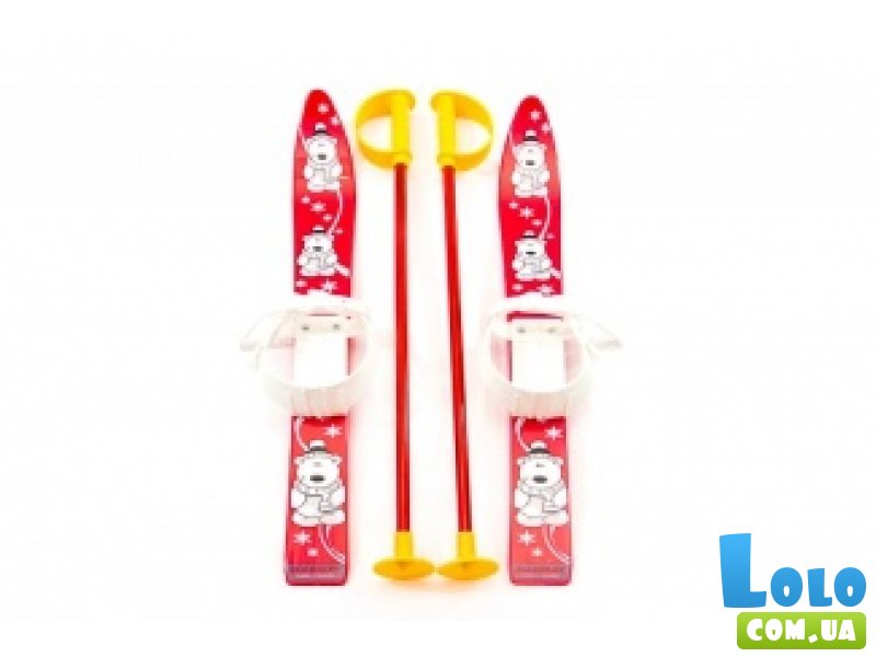 Лыжи с палками Marmat детские пластиковые, длина-70см, красный