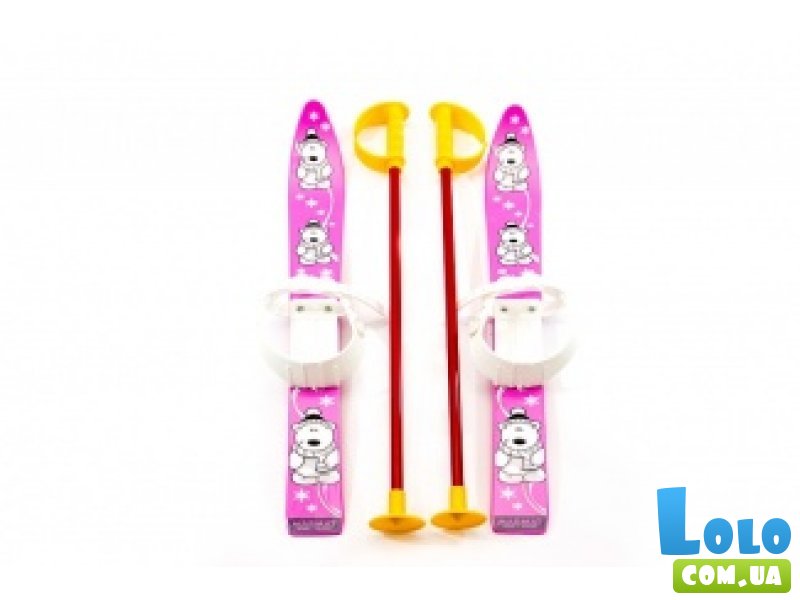 Лыжи с палками Marmat детские пластиковые, длина-70см, малиновый