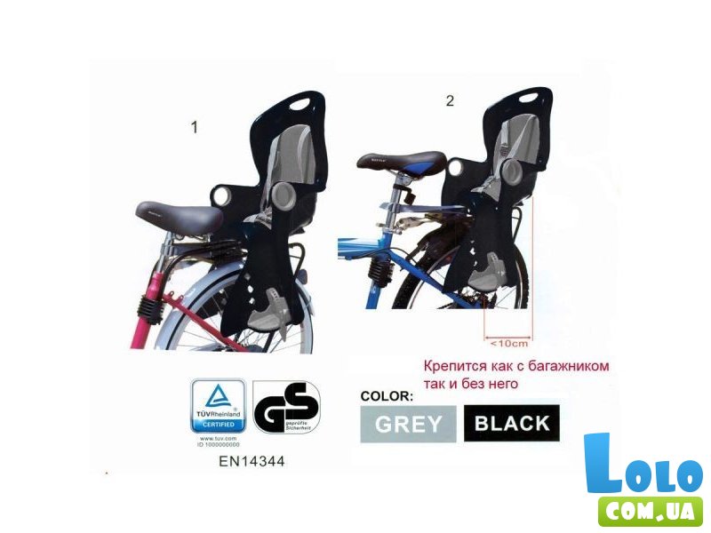 Велокресло Baby Tilly до 22 кг BT-BCS-0003 (серое с черным)