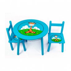 Стол круглый + 2 стула Baby Tilly "Жираф" 2407-103 (голубой)