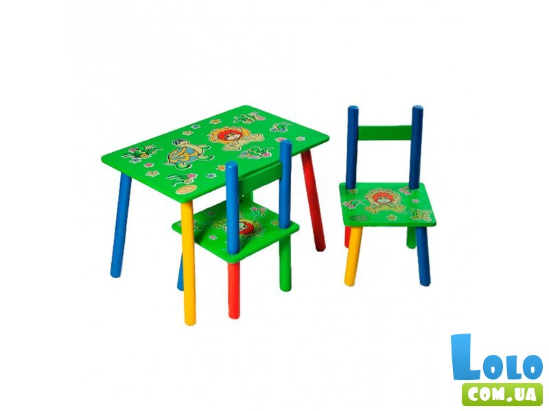 Стол + 2 стула Baby Tilly "Львенок и черепаха" W02-81 (зеленый)