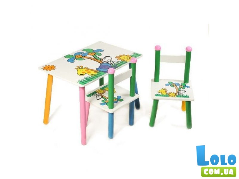 Стол + 2 стула Baby Tilly "Джунгли" Z-004 (белый)