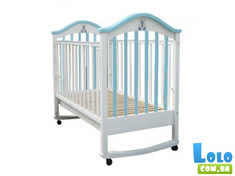 Кроватка деревянная Baby Care BC-440M, бело-голубая ламель R